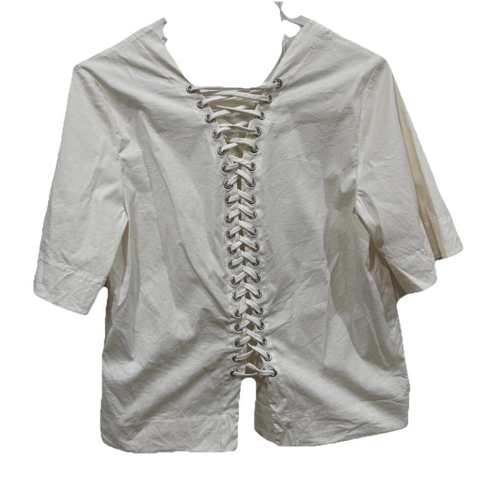 A.L.C. Alber Laced Back Top White Ivory Size 4 Short Sleeve Formal Casual